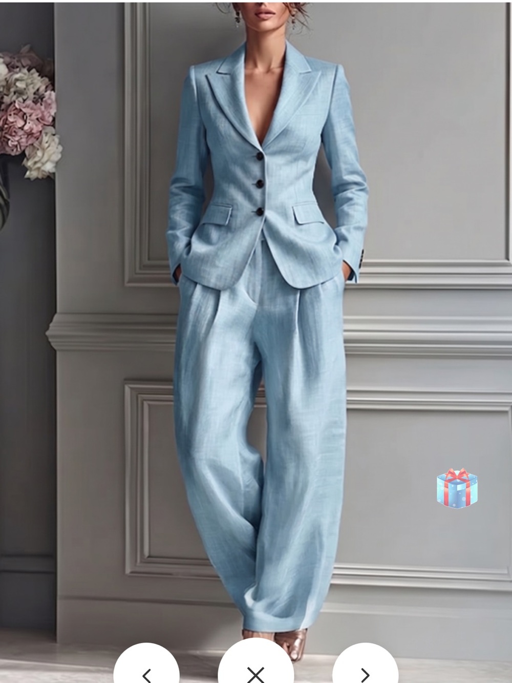 MieSuit Sky Blue Blazer & Wide-Leg Pants Suit Set